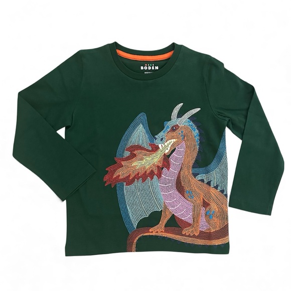 Mini Boden Other - *New* Mini Boden Green Long Sleeve Superstitch Dragon T-Shirt Size 3-4 Years NWT